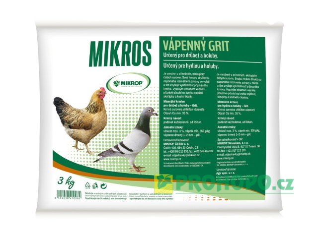 MIKROP Vápenný grit - VPC GB 3kg - pro tvorbu vaječné skořápky a podporu imunitního systému