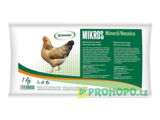 Mikros DN 1kg, doplňkové minerální krmivo pro nosnice, kachny, husy a krůty ve snášce